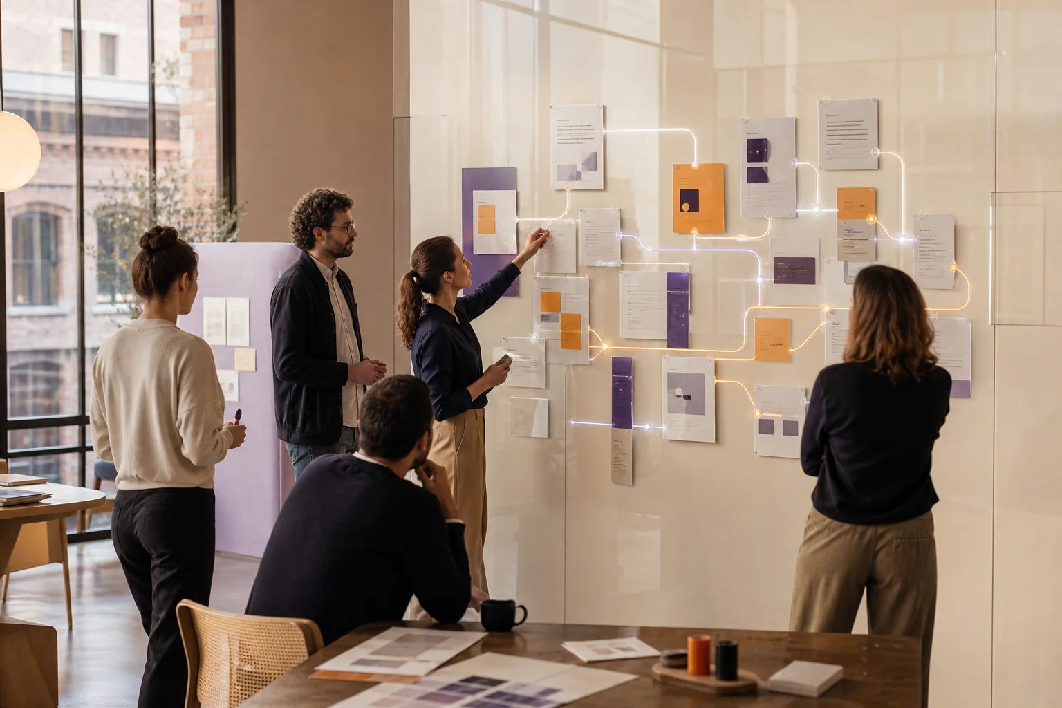Équipe d'entreprise à Toulouse cartographiant un processus avant l'implémentation d'un agent IA
